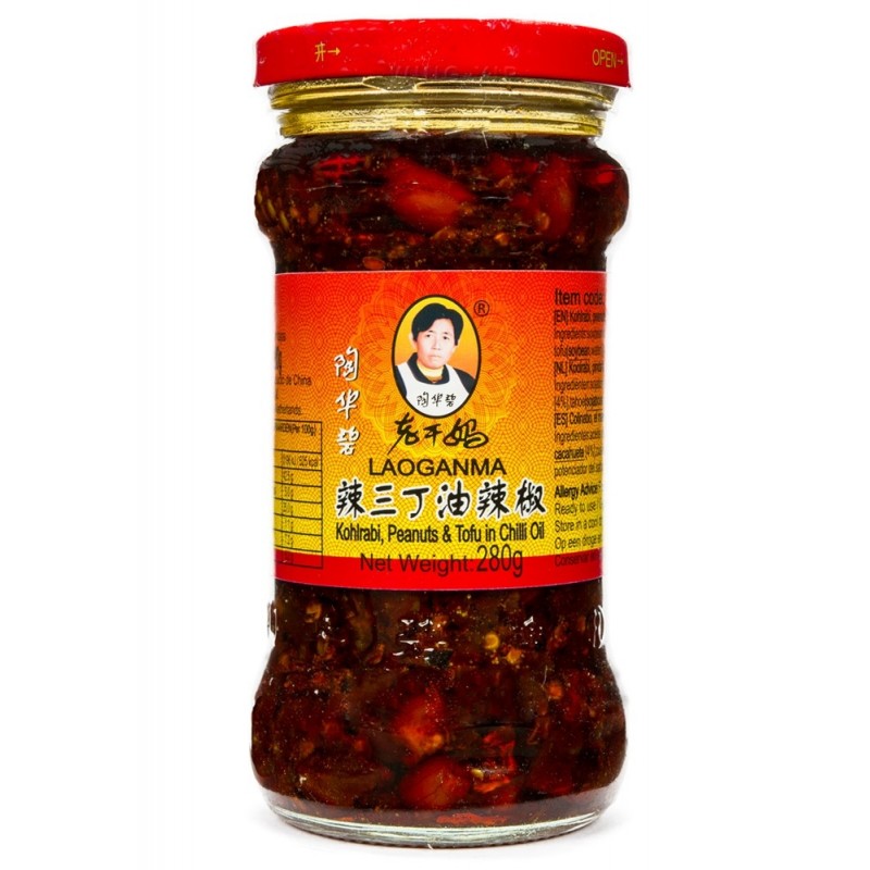 LAOGANMA KOHLRABI PEANUT TOFU CHILLI OIL 280G 老干媽 辣三丁油辣椒 280G 0171
