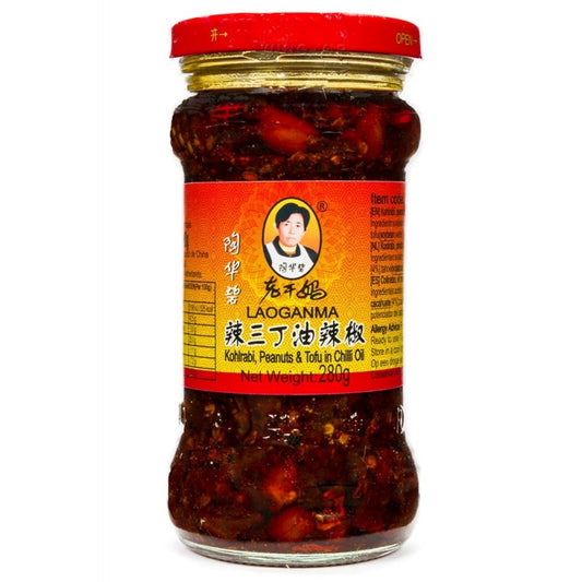 LAOGANMA KOHLRABI PEANUT TOFU CHILLI OIL 280G 老干媽 辣三丁油辣椒 280G 0171