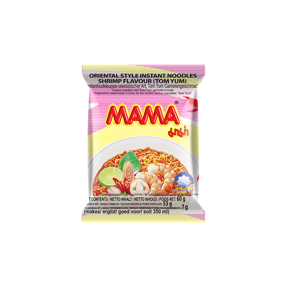 MAMA SHRIMP TOM YUM FLAVOUR NOODLES 60G 媽媽牌 泰國酸辣蝦冬陰麵60G 0016